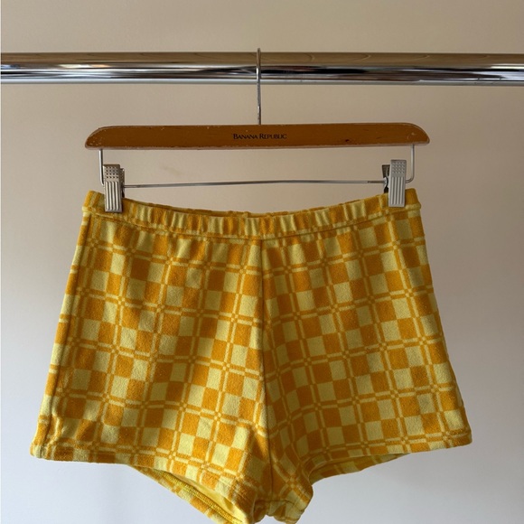 Triangl Celeste Dijon Yellow Checkered Women Swim Shorts - Size L - Picture 1 of 4